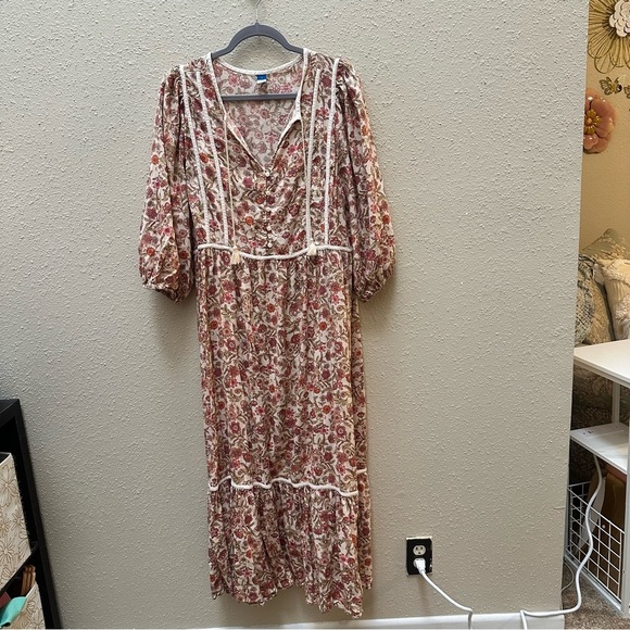 Old Navy Cottagecore Boho Floral  Maxi Dress Cotton Viscose Large Modest Light - Picture 1 of 7